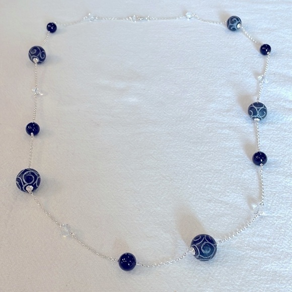 Sterling silver natural stone station large lobster clasp etched carved stone - Picture 2 of 9